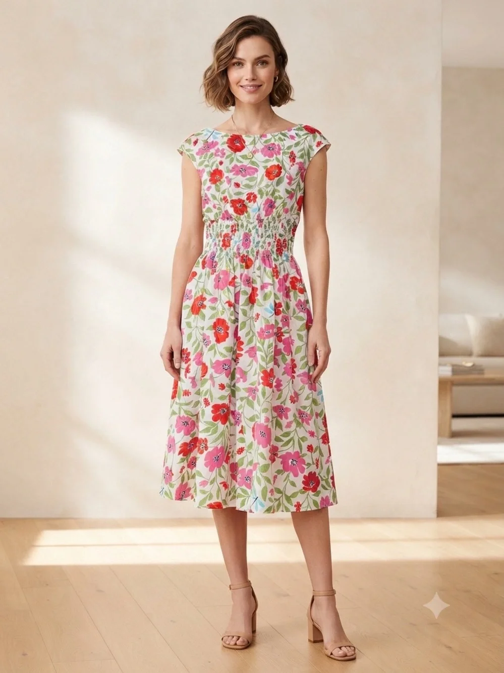 Kate Spade New York Floral Cotton Smocked Waist Dress Size 4